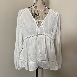 Pink Lily White Bishop Sleeve Peplum Blouse